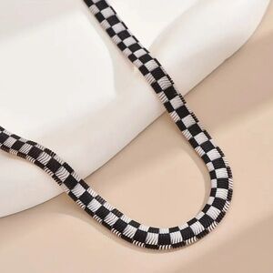 Checkerboard black and white herringbone / snake choker necklace